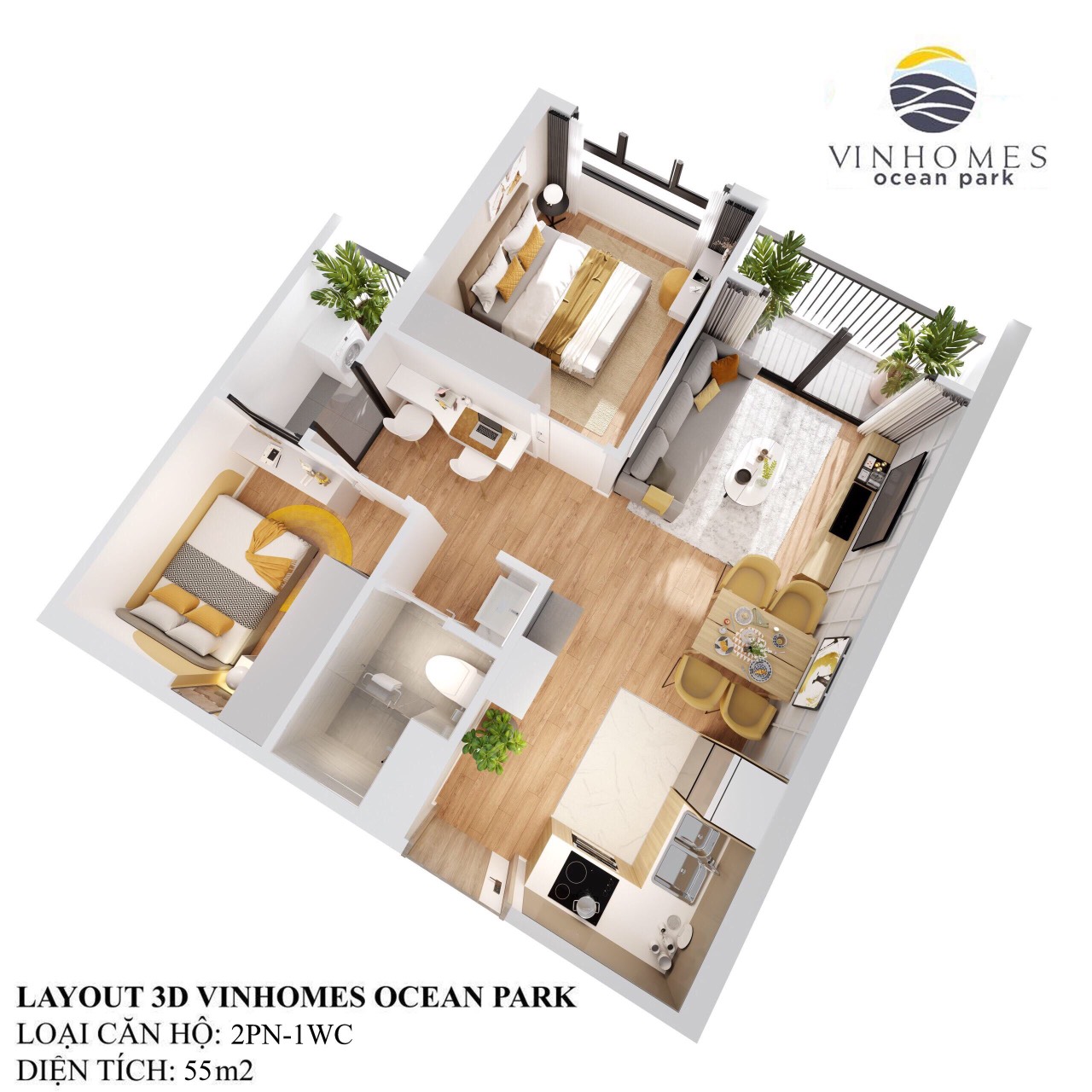 Serviced Apartment For Rent in Vinhomes Ocean Park S2.07 55M2 2 Bedrooms